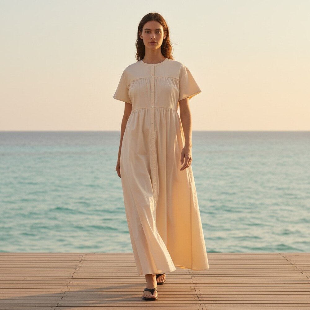 Bird & Knoll Palma Maxi Dress Ivory Cotton Poplin NWT Size S